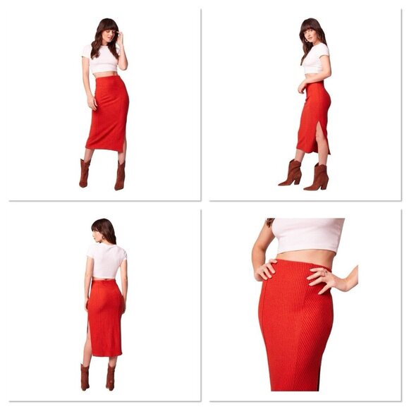 Band of Gypsies Dresses & Skirts - B.O.G. Band Of The Free RENEE RUST RIBBED PENCIL SKIRT Women Large Side Slit New